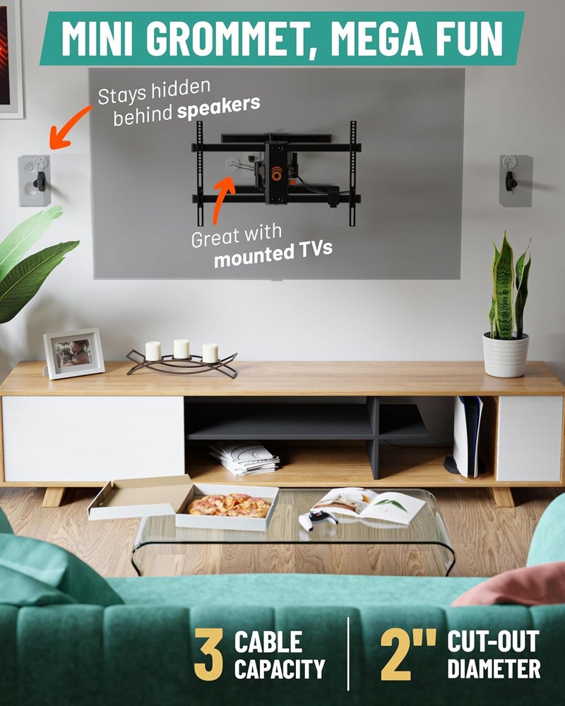 ECHOGEAR TV Cord Hider - 2.5" Mini in Wall Cable Management Kit Cord Concealer for Wall Mounted TVs - Easy 3-Step Install w/Locking Winged Grommets for Secure Fit - White - Image 1